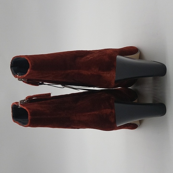 857- ZARA Burgundy Velvet Ankle Boots | Chunky Heel | Size 5.5 NWT - Picture 5 of 9